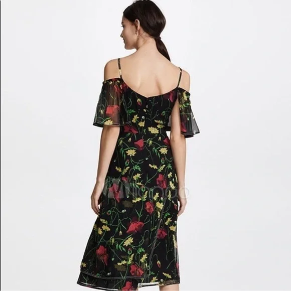 Jason Wu Grey Off-ShoulderFloral-Print Silk Chiffon Dress 4$595